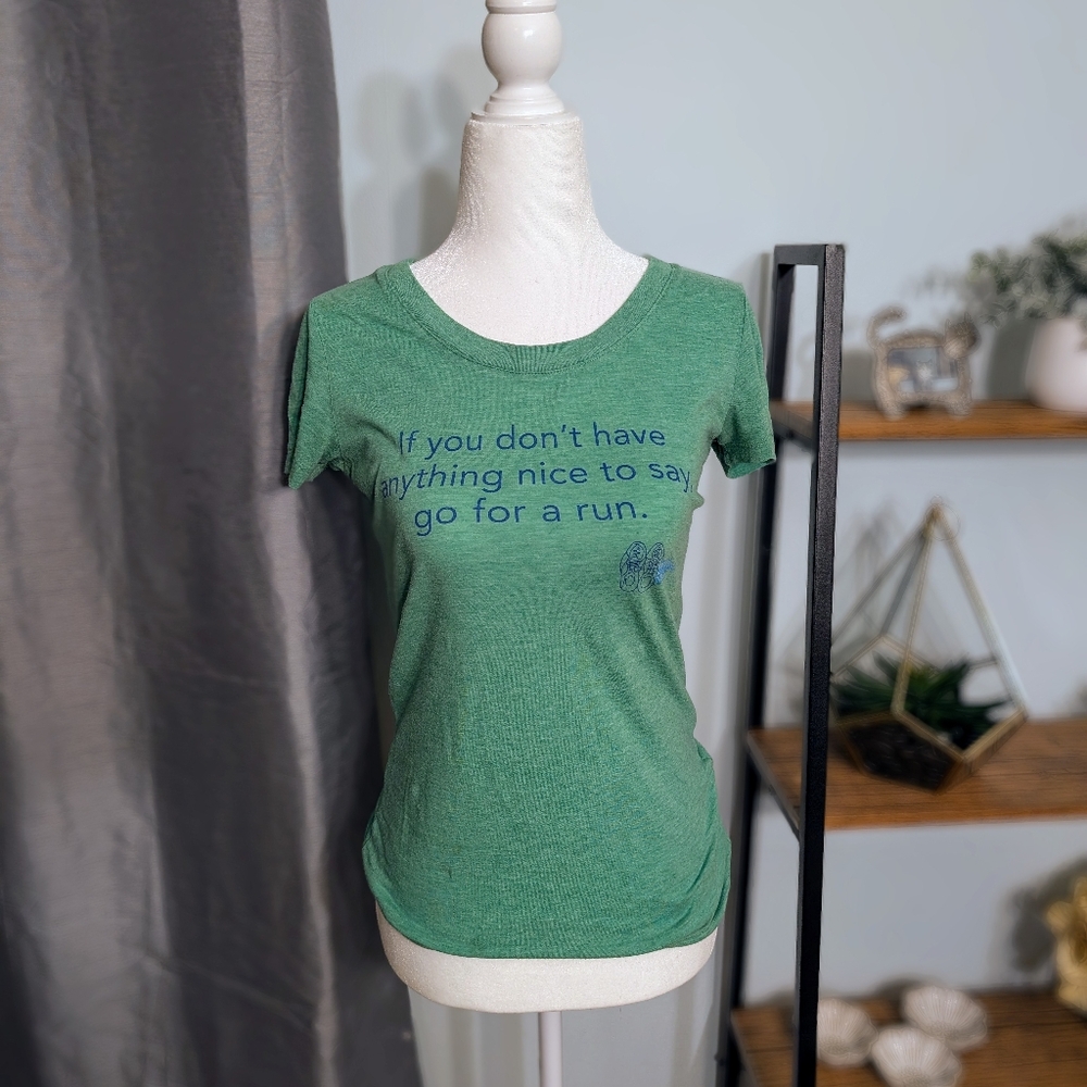 Bella Canvas Heather Green Tee with Blue Text